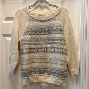 Old Navy Cream and Gray Patterned Sweater